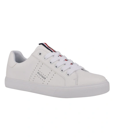 Tommy Hilfiger Lamiss Womens Faux Leather Lifestyle Casual And Fashion Sneakers In White
