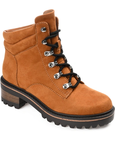 Journee Collection Nyia Womens Faux Leather Lugged Sole Hiking Boots In Cognac