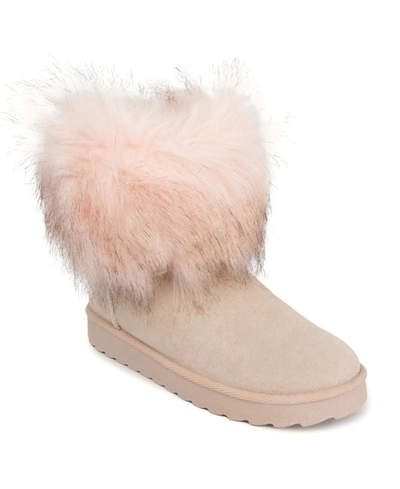 Sugar Radient Womens Faux Suede Cozy Winter & Snow Boots In Beige