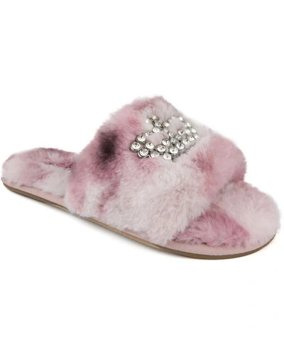 Juicy Couture Women's Gwenno Faux Fur Slipper Women's Shoes In Q-pink Tie Dye