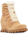 Sorel Joan Of Arctic Iii Genuine Shearling Trim Waterproof Wedge Boot In Tawny Buff/gum