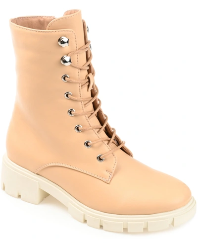 JOURNEE COLLECTION WOMEN'S MADELYNN LACE UP LUG SOLE COMBAT BOOTS