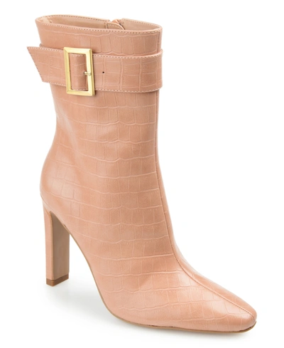 Journee Collection Elaine Croc Embossed Comfort Foam Bootie In Tan