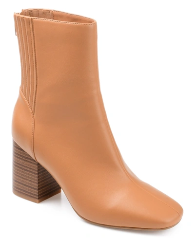 Journee Collection Women's Maize Square Toe Stacked Heel Booties In Tan