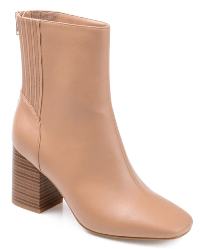 Journee Collection Women's Maize Square Toe Stacked Heel Booties In Nude