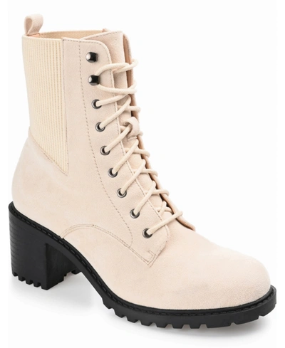 Journee Collection Kassia Womens Faux Suede Mid Calf Combat & Lace-up Boots In White