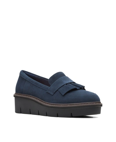 Clarks Airabell Slip Womens Suede Wedge Loafers In Blue