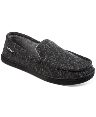 Isotoner Men's Preston Heather Knit Moccasin Slippers In Dark Charcoal Heather