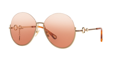 Chloé Women's Round Sunglasses Ch0067s 002 Gold/havana 61mm In Orange