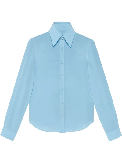 Gucci Spearpoint-collar Silk-georgette Shirt In Blue