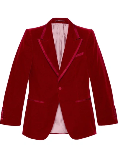 Gucci 丝绒单排扣西装夹克 In Red