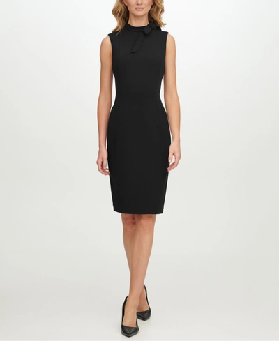 Calvin Klein Tie-neck Sheath Dress In Black