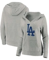 Fanatics Plus Size Heathered Gray Los Angeles Dodgers Official Logo Crossover V-neck Pullover Hoodie In Heather Gray