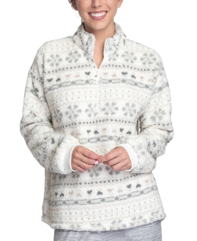 Muk Luks Sherpa Pullover Half Zip Sweatshirt In Snowflake