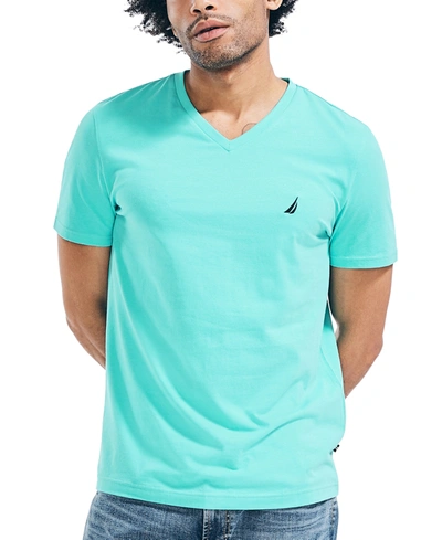 Nautica Men's J-class Logo Classic-fit Cotton V-neck T-shirt In Aqua Lagoon