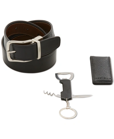 Perry Ellis Portfolio Belt, Money Clip And Multi-tool In Black