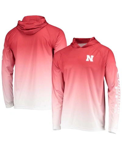 Columbia Men's Scarlet Nebraska Huskers Terminal Tackle Omni-shade Upf 50 Long Sleeve Hooded T-shirt