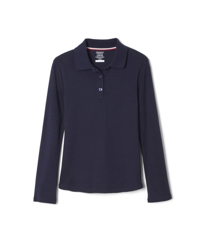 French Toast Little Girls Long Sleeve Interlock Knit Polo With Picot Collar In Navy
