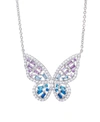 Macy's Cubic Zirconia Red Ombre Butterfly Pendant 18" Necklace In Silver Plate, Gold Or Rose Gold Plate In Blue