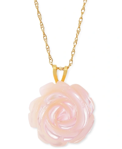 Macy's Pink Mother-of-pearl Rose 18" Pendant Necklace In 10k Gold