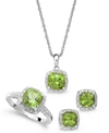 MACY'S STERLING SILVER JEWELRY SET, PERIDOT (4-3/4 CT. T.W.) AND DIAMOND ACCENT NECKLACE, EARRINGS AND RING