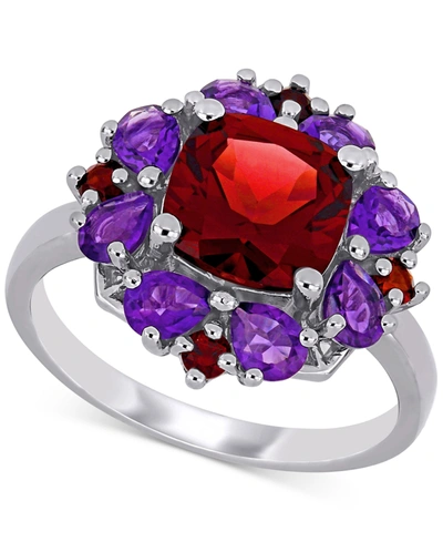 Macy's Rhodolite Garnet (3-1/4 Ct. T.w.) & Amethyst (1-1/8 Ct. T.w.) Cluster Statement Ring In Sterling Sil