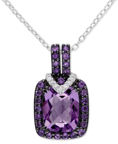 Macy's Amethyst (3 Ct. T.w.) & Diamond (1/20 Ct. T.w.) 18" Pendant Necklace In Sterling Silver