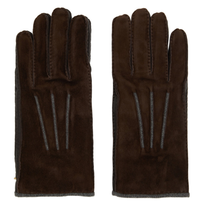 Loro Piana Damon Baby Cashmere-lined Suede Gloves In Brown