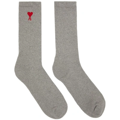 Ami Alexandre Mattiussi Grey Logo Socks In Heather Grey/055