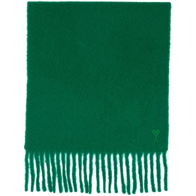 Ami Alexandre Mattiussi Oversized Logo-appliquéd Fringed Alpaca-blend Scarf In Green