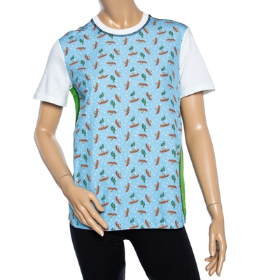 Pre-owned Prada Colorblock Cactus Sombrero Print Cotton& Silk T-shirt Xs In Blue