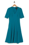 Donna Morgan V-neck Fit & Flare Dress In Midnight Teal
