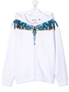 MARCELO BURLON COUNTY OF MILAN KIDS WHITE AND BLUE GRIZZLY WINGS ZIPPED HOODIE,CBBE001F21FLE005 0140