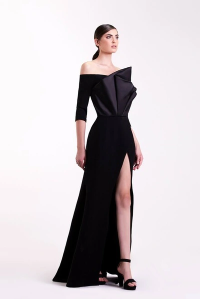 Edward Arsouni Crepe And Satin Black Gown