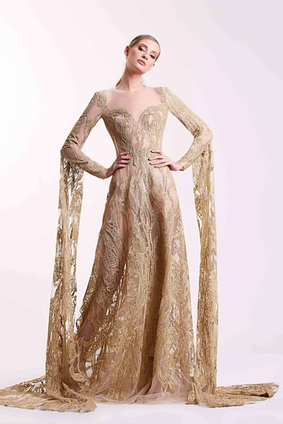 Edward Arsouni Gold Lace Gown
