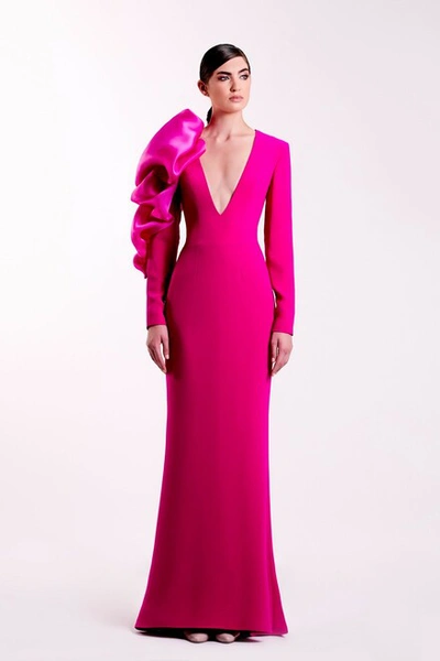 Edward Arsouni Deep V Neckline Gown