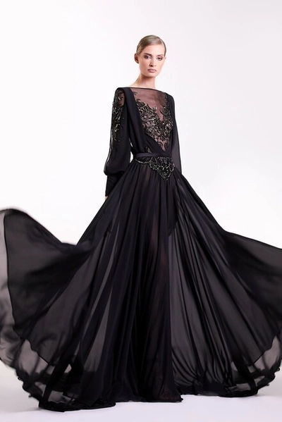 Edward Arsouni Long Sleeve Black Gown