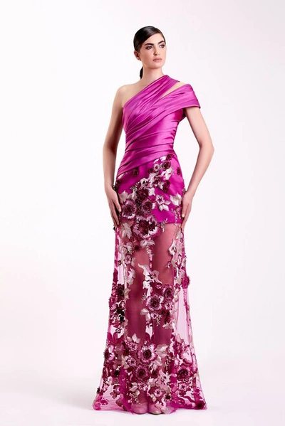 Edward Arsouni One Shoulder Crepe And Satin Gown