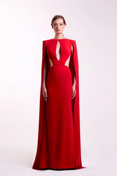 Edward Arsouni Red Cape Gown