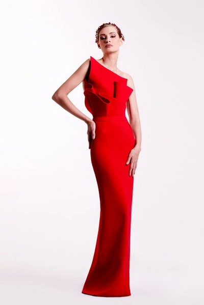 Edward Arsouni Red Crepe Gown