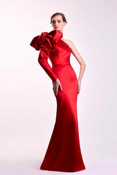 Edward Arsouni Satin One Shoulder Gown