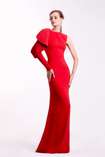 Edward Arsouni Sleek Red Crepe Gown