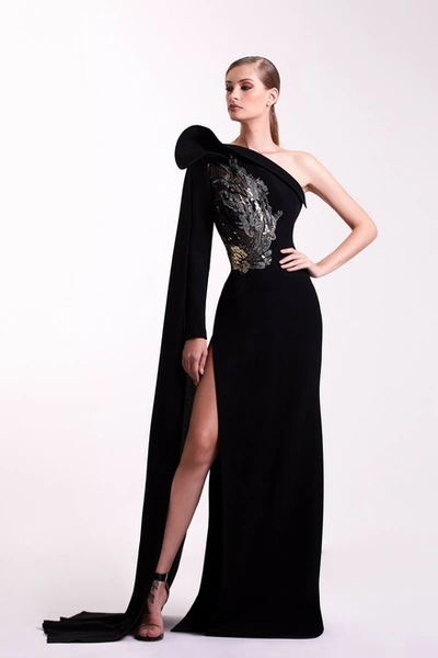 Edward Arsouni Side Slit Black Gown