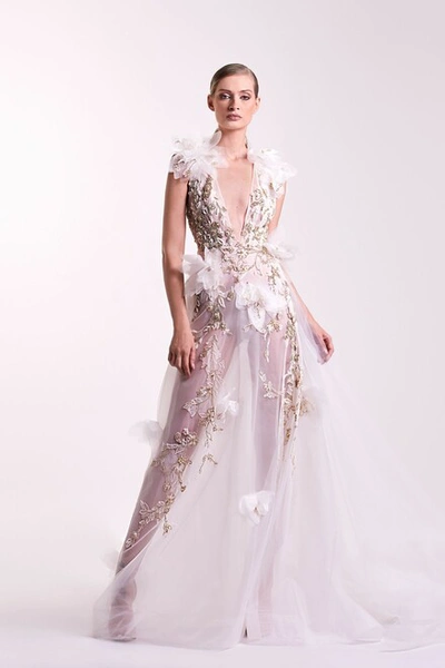 Edward Arsouni Tulle Gown With Beading