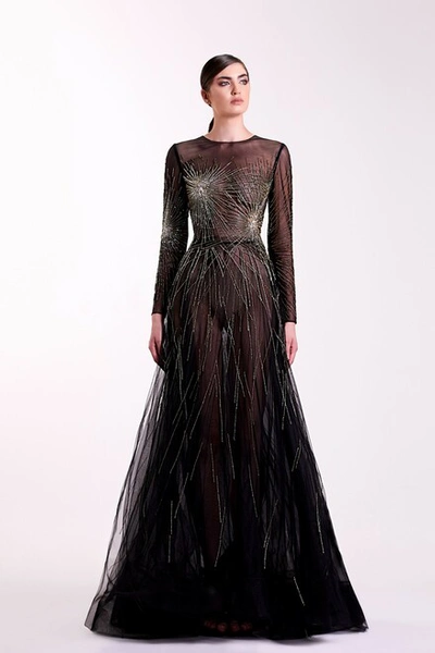 Edward Arsouni Tulle With Beading Gown
