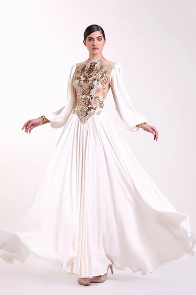 Edward Arsouni White Crepe Georgette Gown