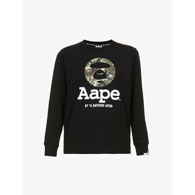 Aape Logo-print Crewneck Cotton-jersey Top In Black