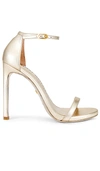 Stuart Weitzman Nudist Metallic Ankle-wrap Platform Sandals In Metallic Gold