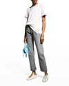 Golden Goose White Crewneck T-shirt With Rhinestone Embellishments On The Collar And Logo Detail On The Rear In White