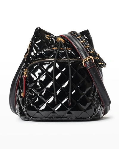Mz Wallace Crosby Patent Quilted Bucket Bag In Black Lacquer